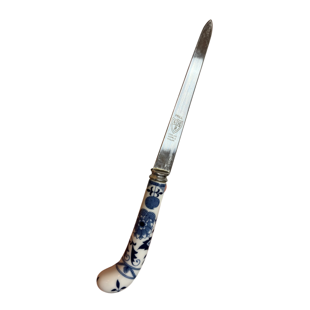 Vintage Prill Sheffield England Blue Onion Stainless Letter Opener