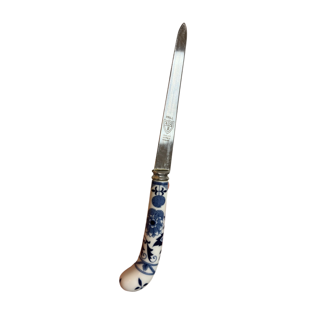 Vintage Prill Sheffield England Blue Onion Stainless Letter Opener
