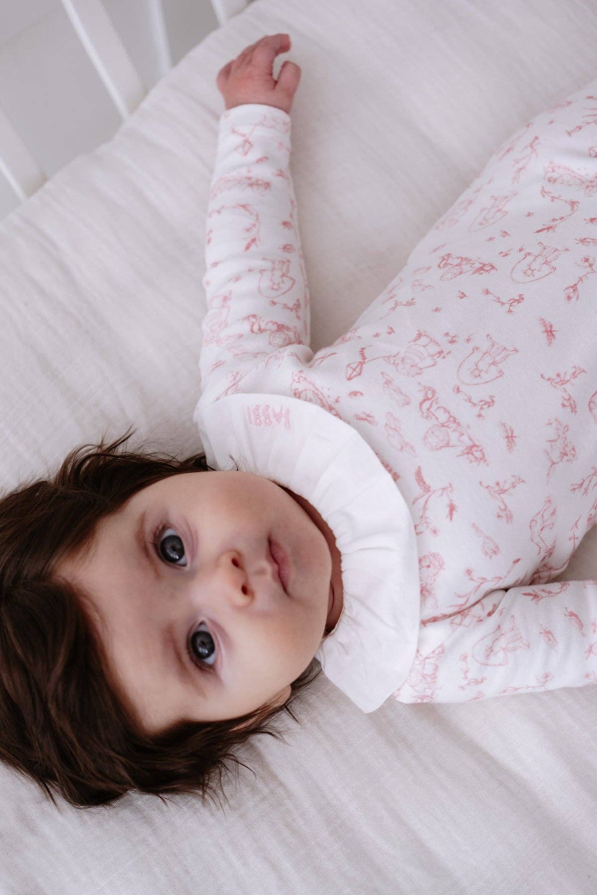 Pink Ruffle Collar Toile Footed Onesie | Free Shipping