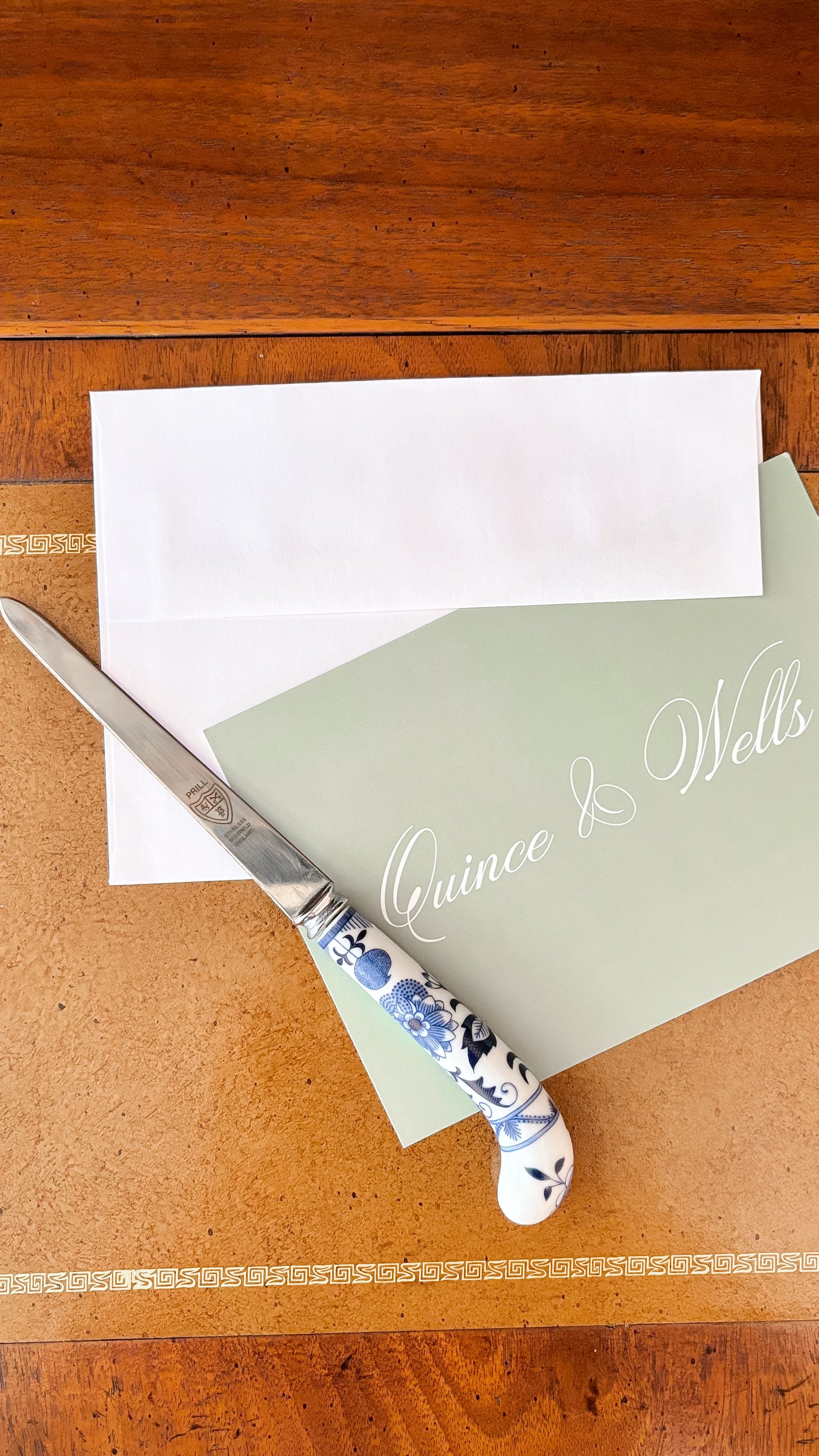 Vintage Prill Sheffield England Blue Onion Stainless Letter Opener