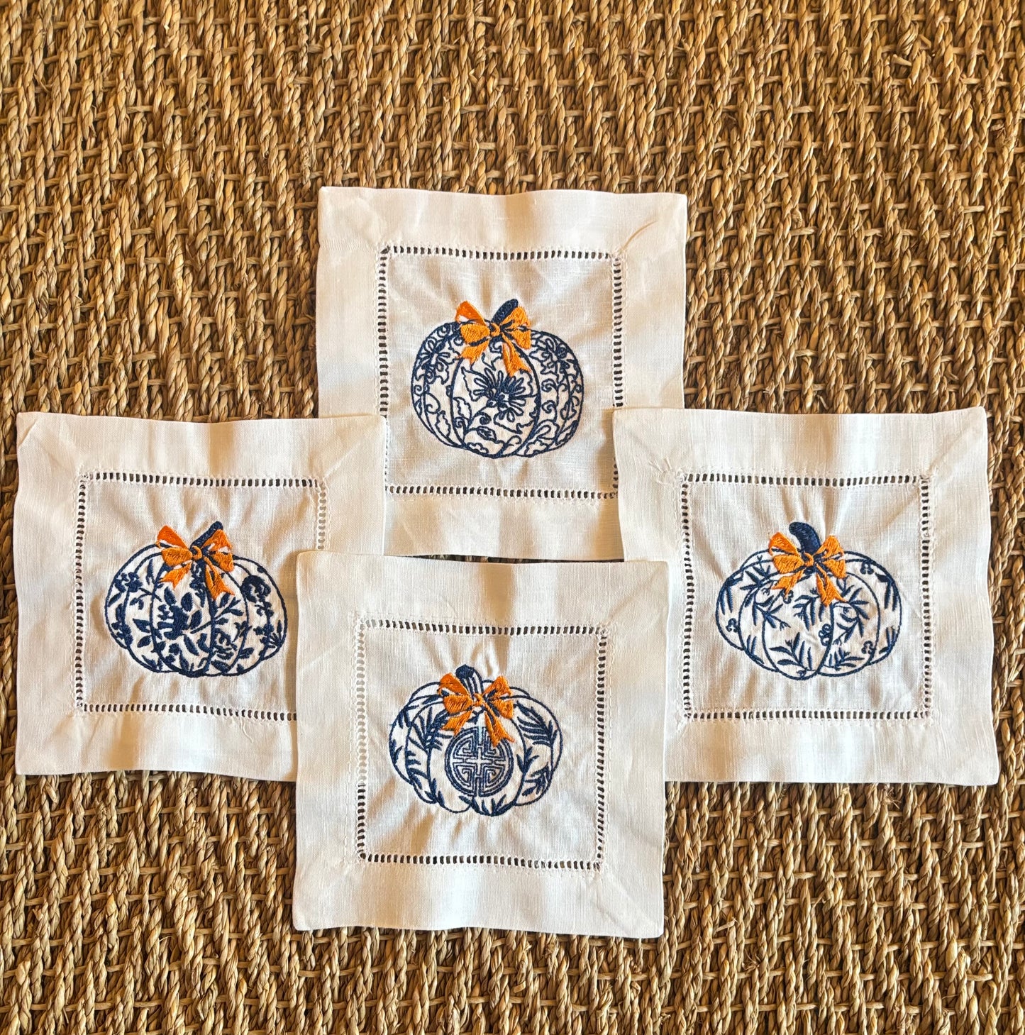 Set of 4 Chinoiserie Fall Cocktail Napkins