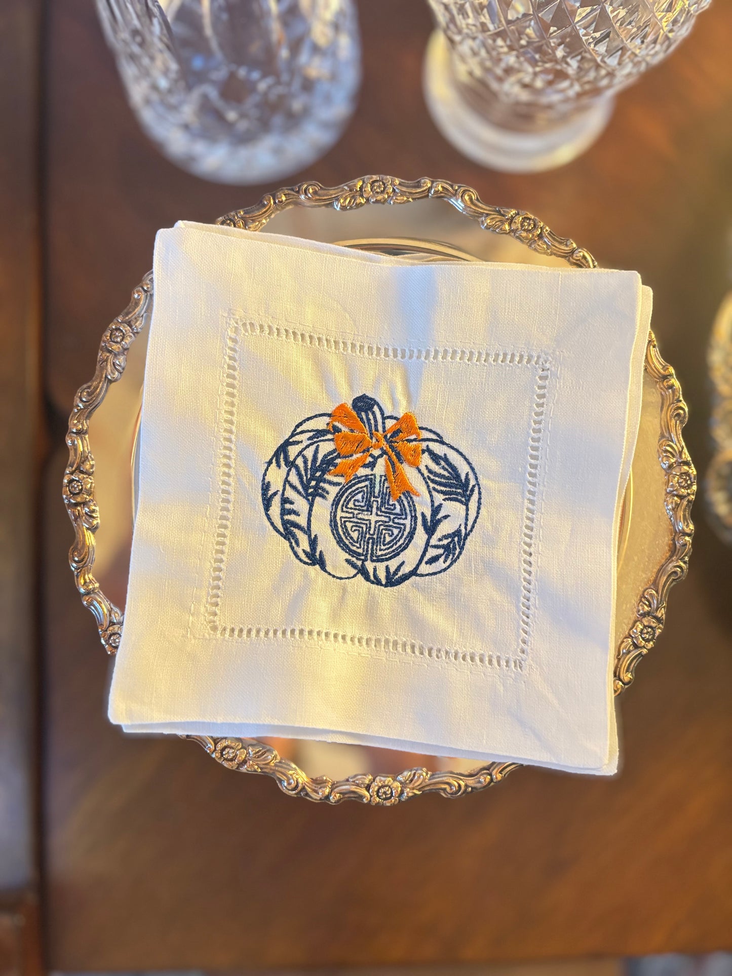 Set of 4 Chinoiserie Fall Cocktail Napkins