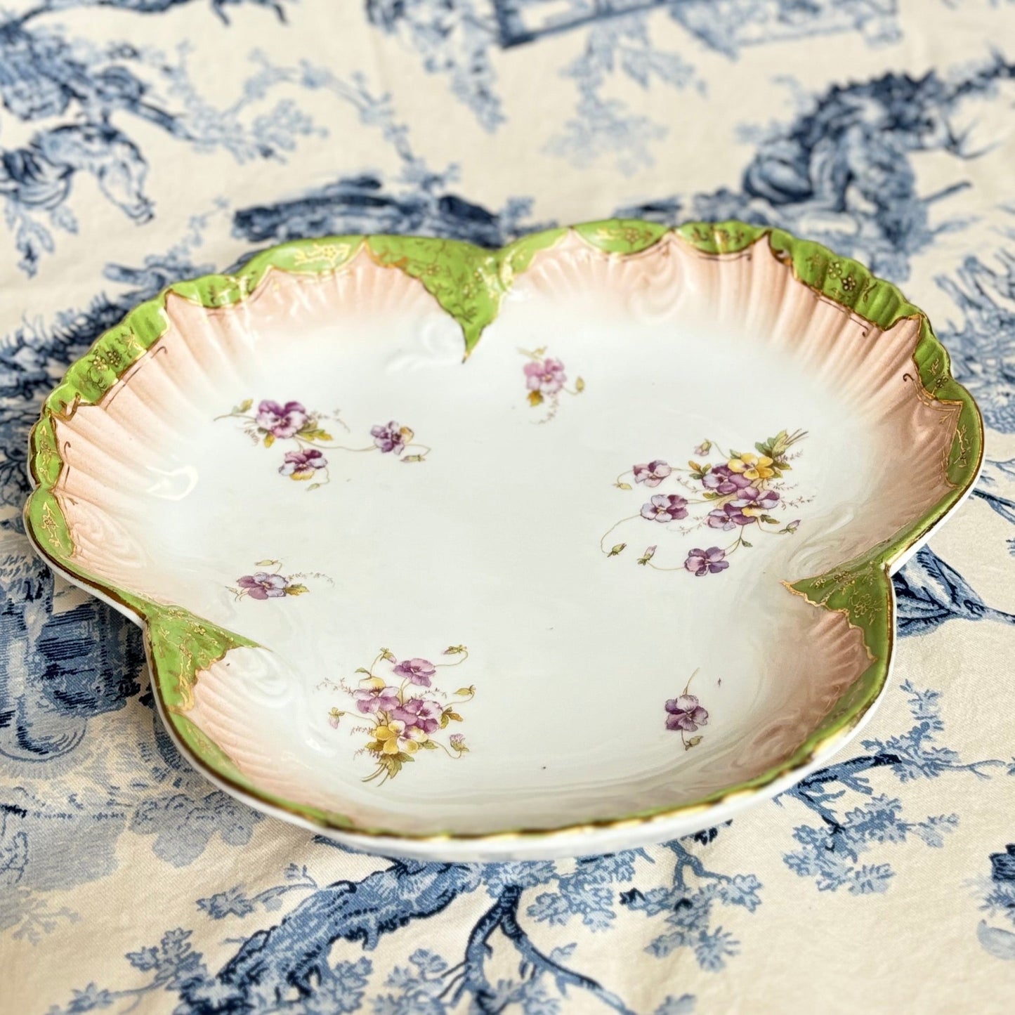 LS & S Carlsbad Austria floral Clover-Shaped Serving Dish or Platter, Early 1900s, Vintage Porcelain Tableware - Collectible - Free Shipping