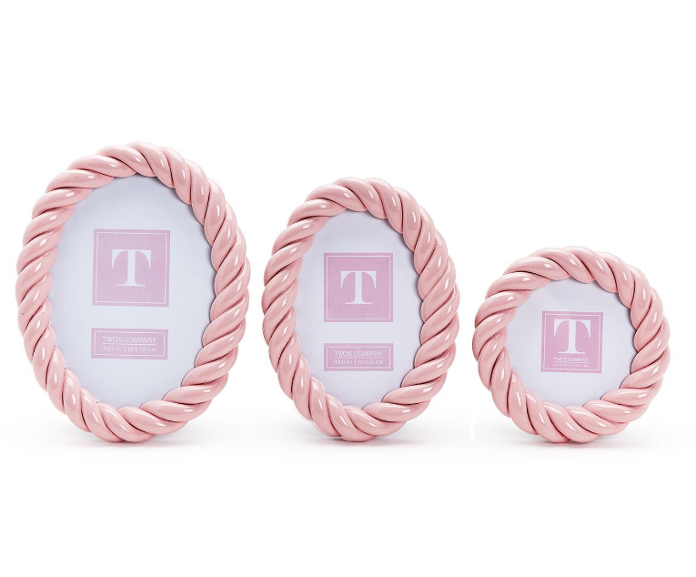 Pink Twist Photo Frame available in 3 Size options 4 x 4, 4 x 6, 5 x 7 (stand or hang horizontally/vertically) - Resin/Glass