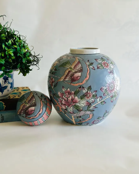 Chinoiserie Ginger Jar - Floral & Bird Design