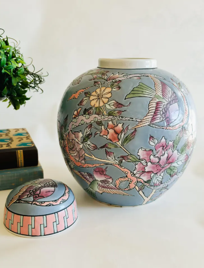 Chinoiserie Ginger Jar - Floral & Bird Design