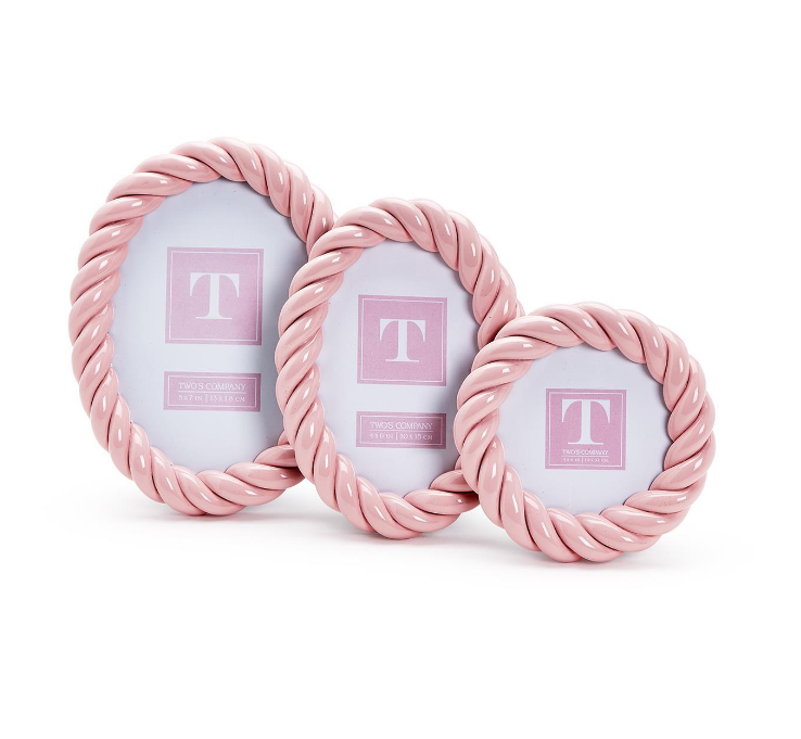 Pink Twist Photo Frame available in 3 Size options 4 x 4, 4 x 6, 5 x 7 (stand or hang horizontally/vertically) - Resin/Glass