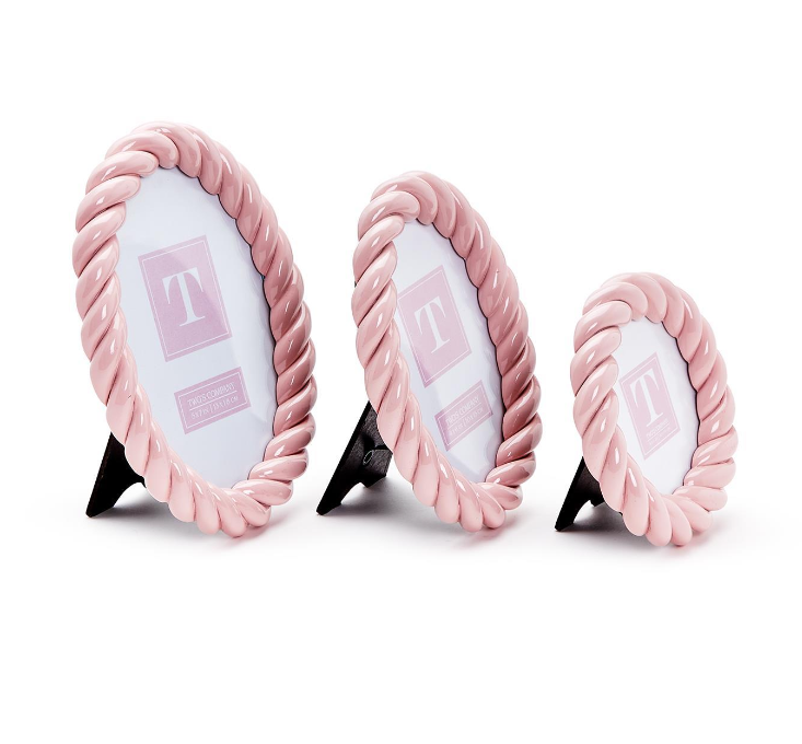 Pink Twist Photo Frame available in 3 Size options 4 x 4, 4 x 6, 5 x 7 (stand or hang horizontally/vertically) - Resin/Glass