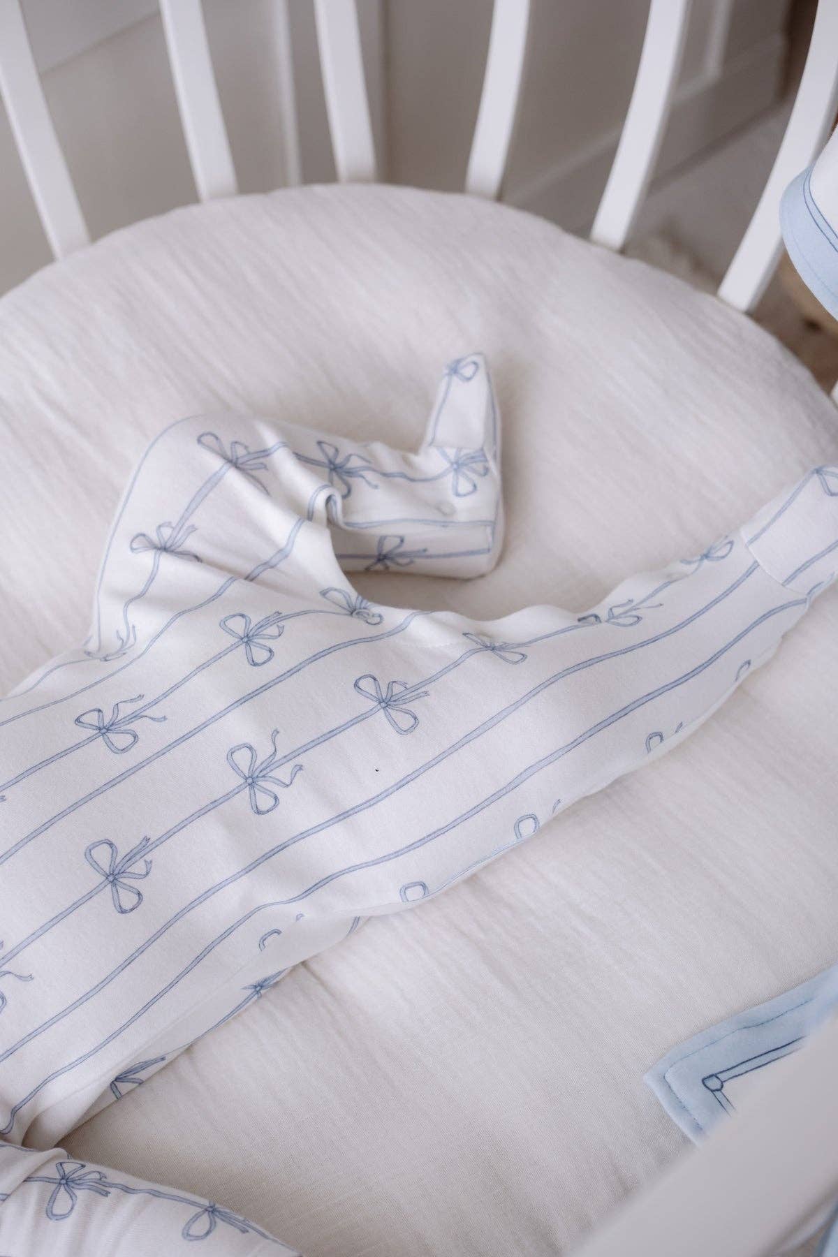 Blue Peter Pan Collar Bow Newborn Footed Onesie | Free Shipping
