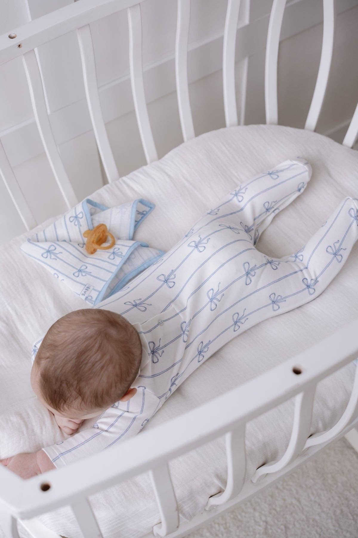 Blue Peter Pan Collar Bow Newborn Footed Onesie | Free Shipping