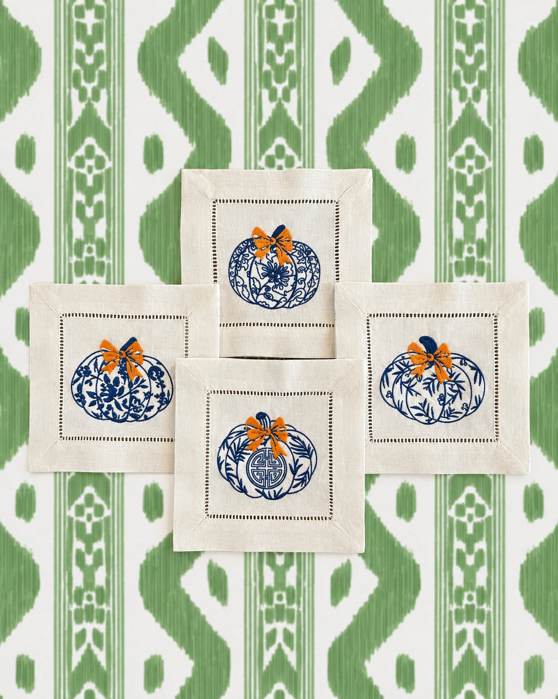 Embroidered Chinoiserie Pumpkin Cocktail Napkins - set of 4