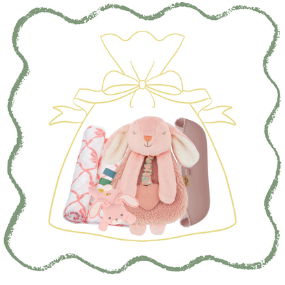 Little Girl Pink Baby Gift Set: Includes Waterproof Silicone Bib, Bow Swaddle Blanket, Bunny Lovey Toy, & Teether - Perfect for New Parents