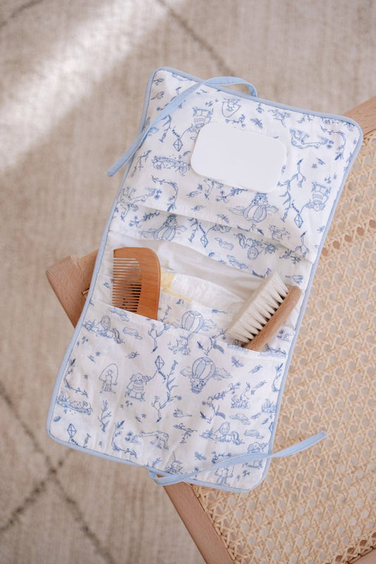 Blue Toile De Jouy Wet Wipes and Diaper Clutch | Free Shipping