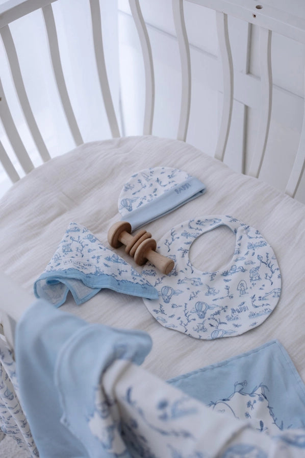 Blue Peter Pan Collar Toile Newborn Gift Set | Free Shipping