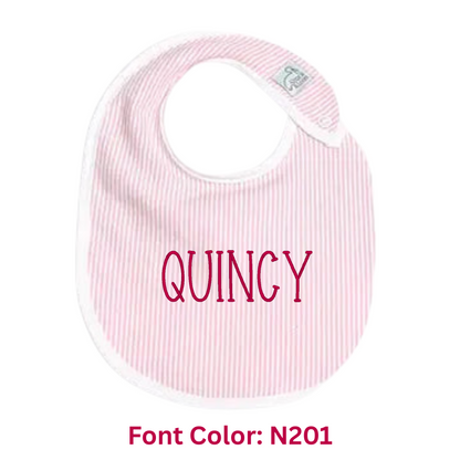Personalized Seersucker Baby Bib – Embroidered Name Bib in Blue, Pink, or Green