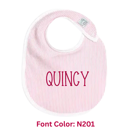 Personalized Seersucker Baby Bib – Embroidered Name Bib in Blue, Pink, or Green