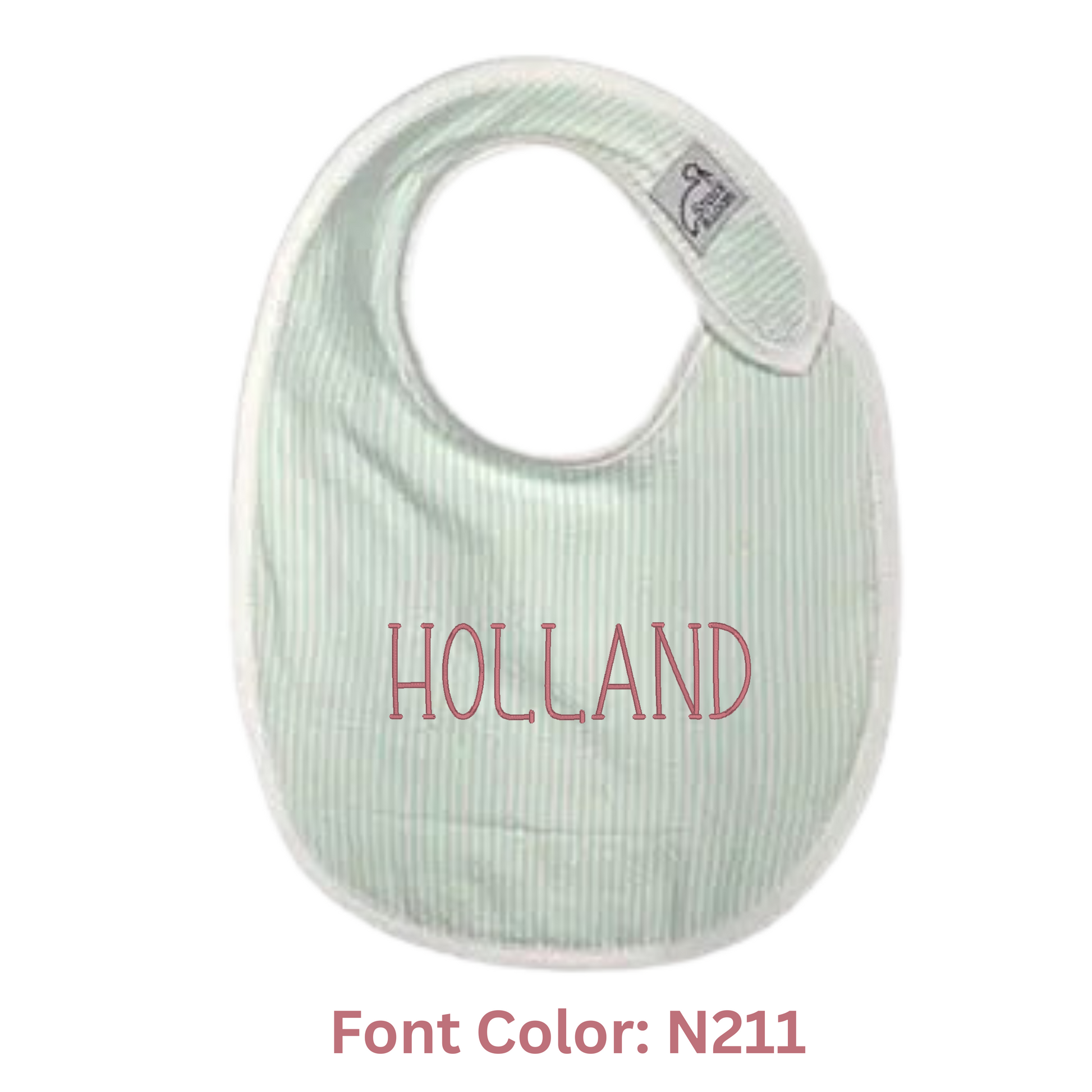 Personalized Seersucker Baby Bib – Embroidered Name Bib in Blue, Pink, or Green