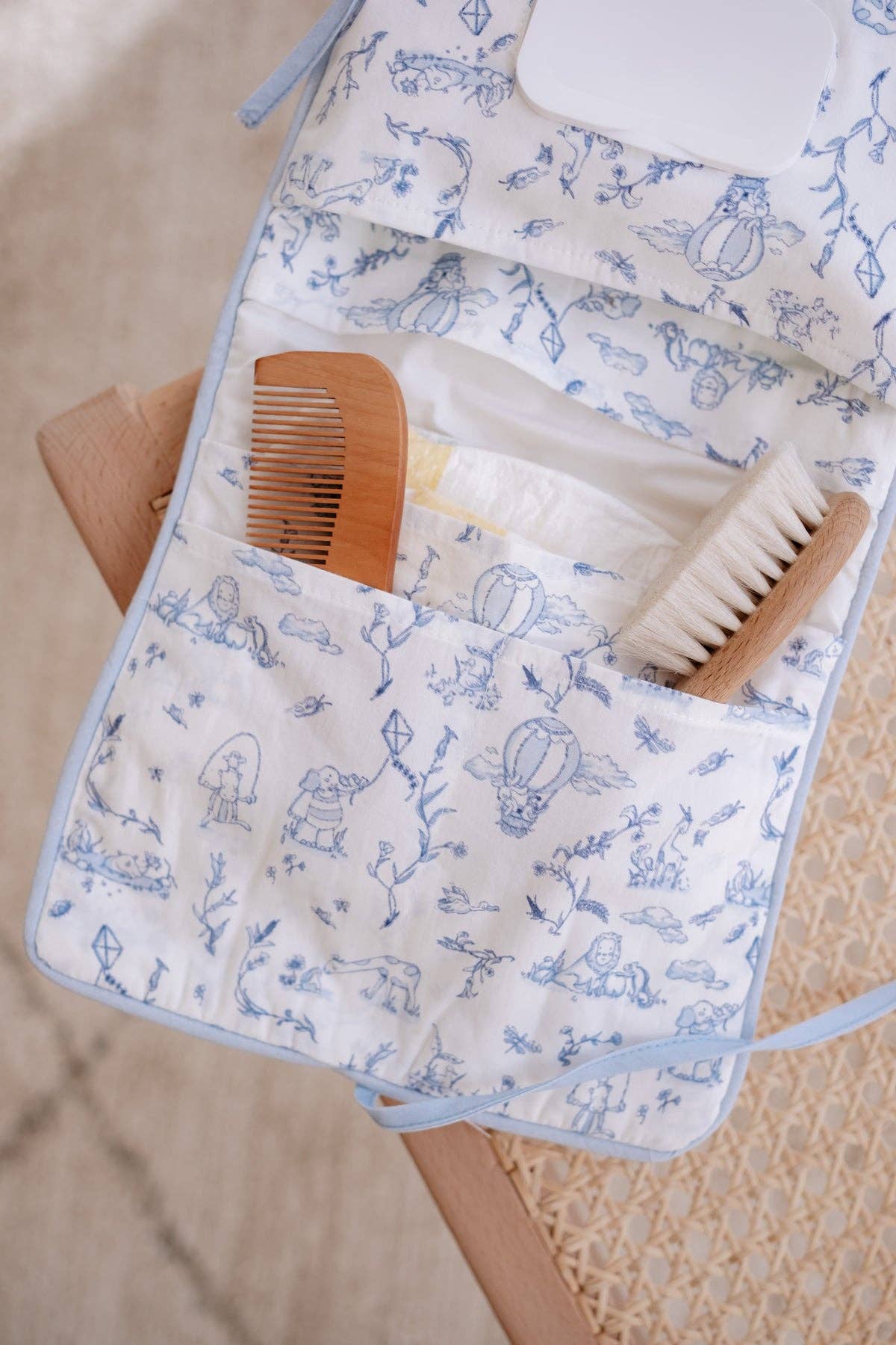 Blue Toile De Jouy Wet Wipes and Diaper Clutch | Free Shipping