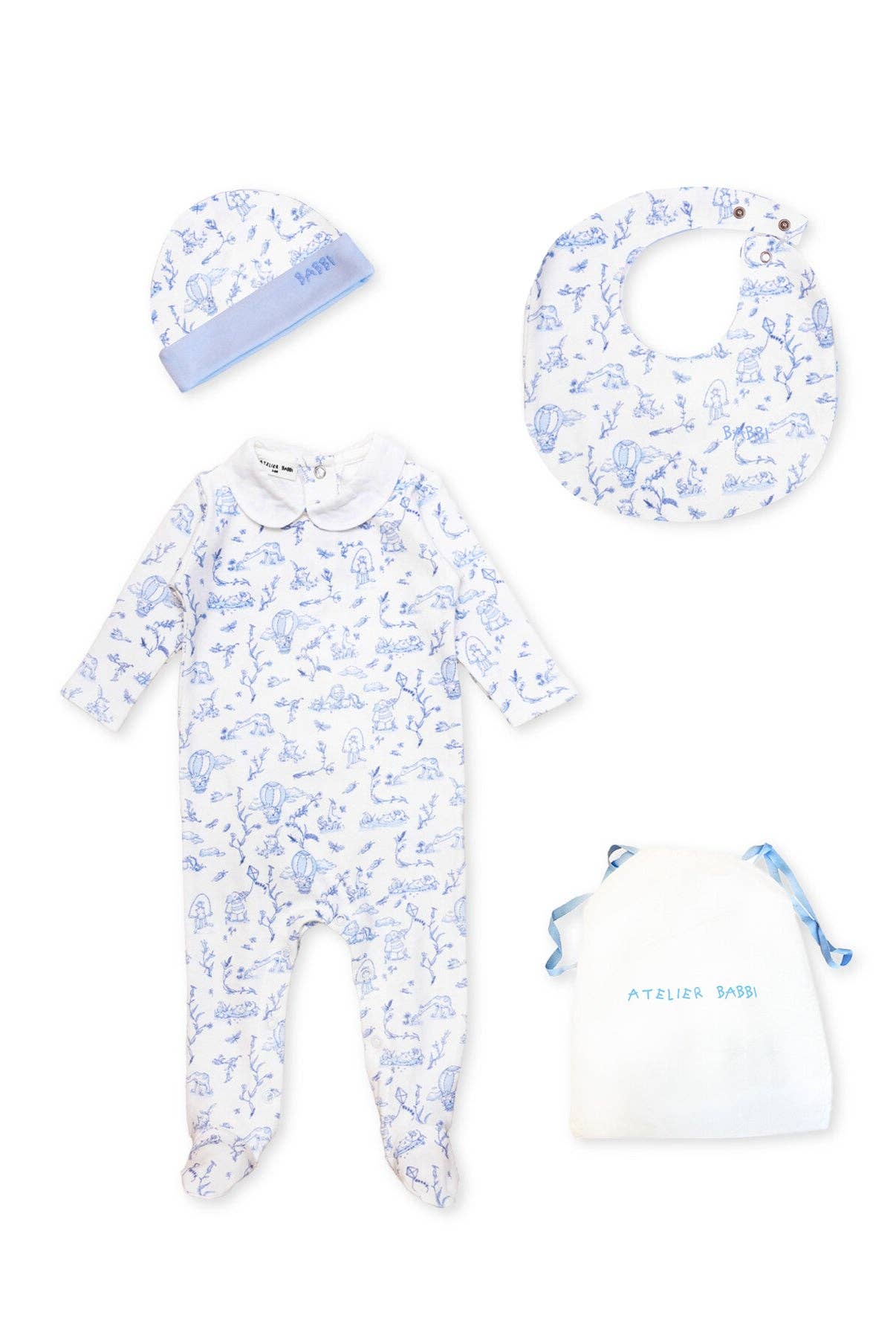 Blue Peter Pan Collar Toile Newborn Gift Set | Free Shipping