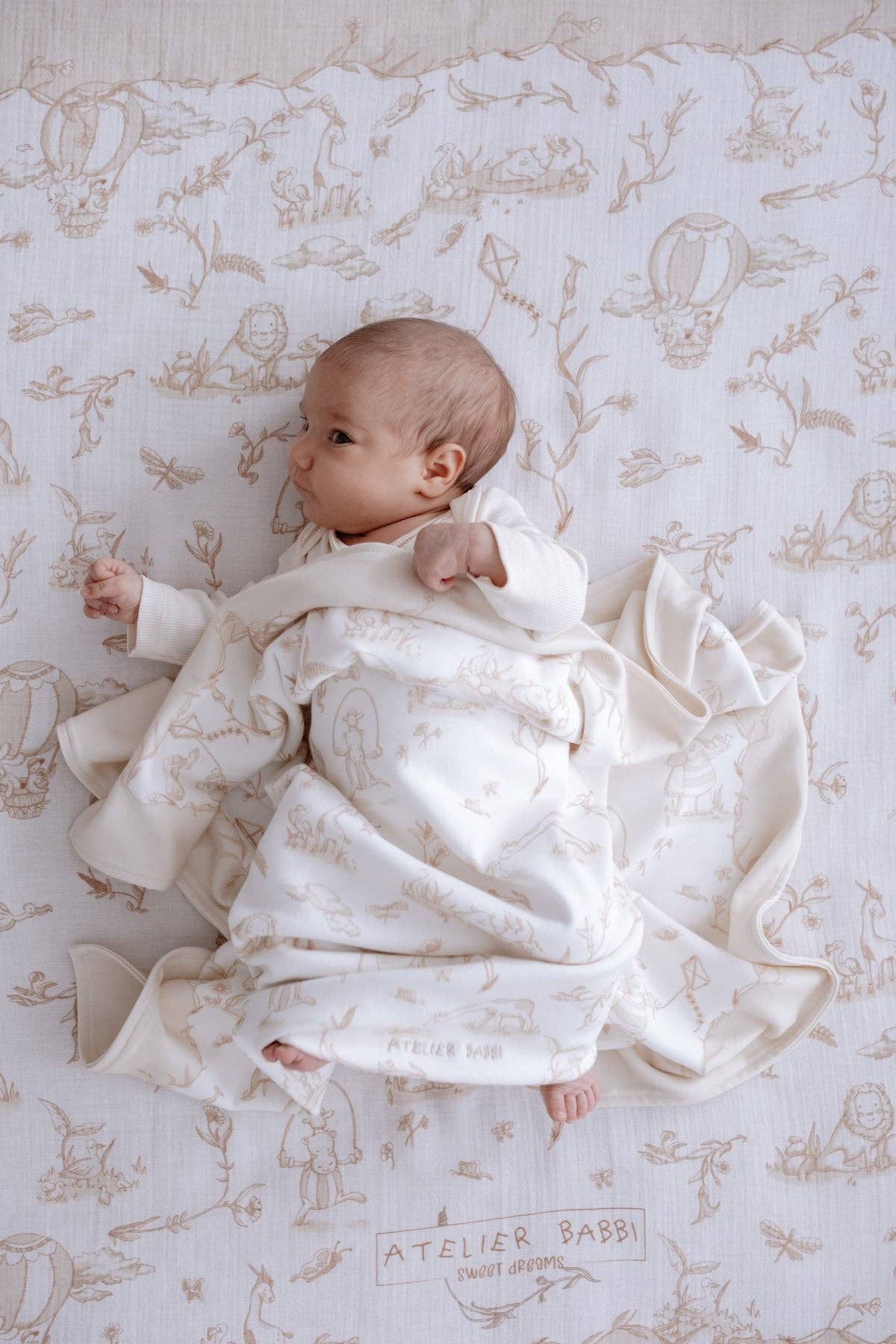 Beige Toile De Jouy Baby Receiving Blanket | Free Shipping