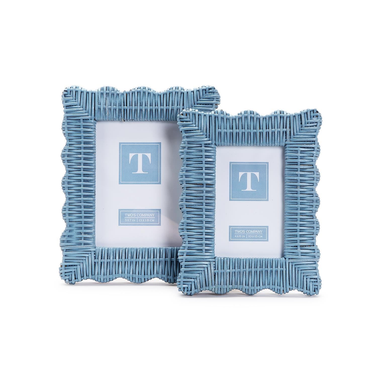 Blue Wicker Weave Scalloped Photo Frame (4x6 & 5x7) | Charming Home Decor | Perfect for Your Favorite Memories - Free Shipping!