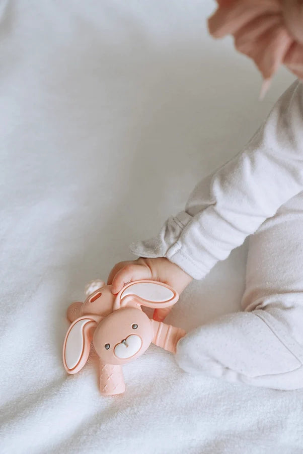 Little Girl Pink Baby Gift Set: Includes Waterproof Silicone Bib, Bow Swaddle Blanket, Bunny Lovey Toy, & Teether - Perfect for New Parents