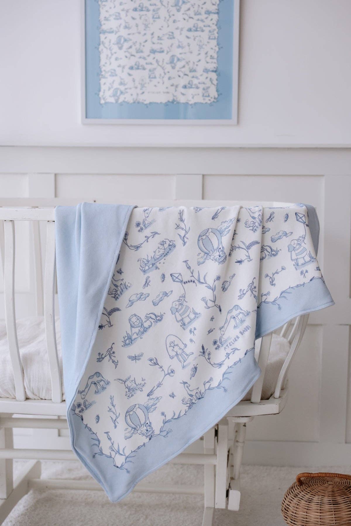 Blue Toile De Jouy Baby Receiving Blanket | Free Shipping