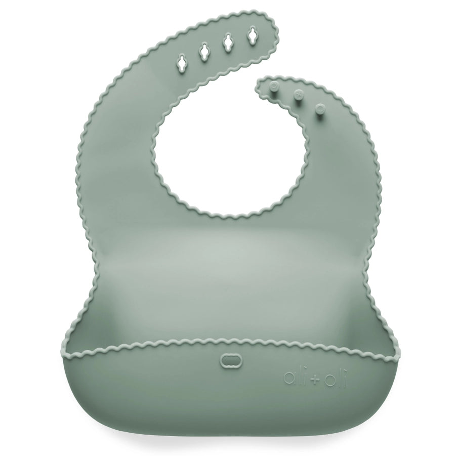 Waterproof Silicone Baby Bib | BPA-Free, Adjustable, Easy to Clean Bibs for Infants & Toddlers | Scallop Green Details