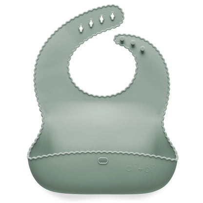 Waterproof Silicone Baby Bib | BPA-Free, Adjustable, Easy to Clean Bibs for Infants & Toddlers | Scallop Green Details