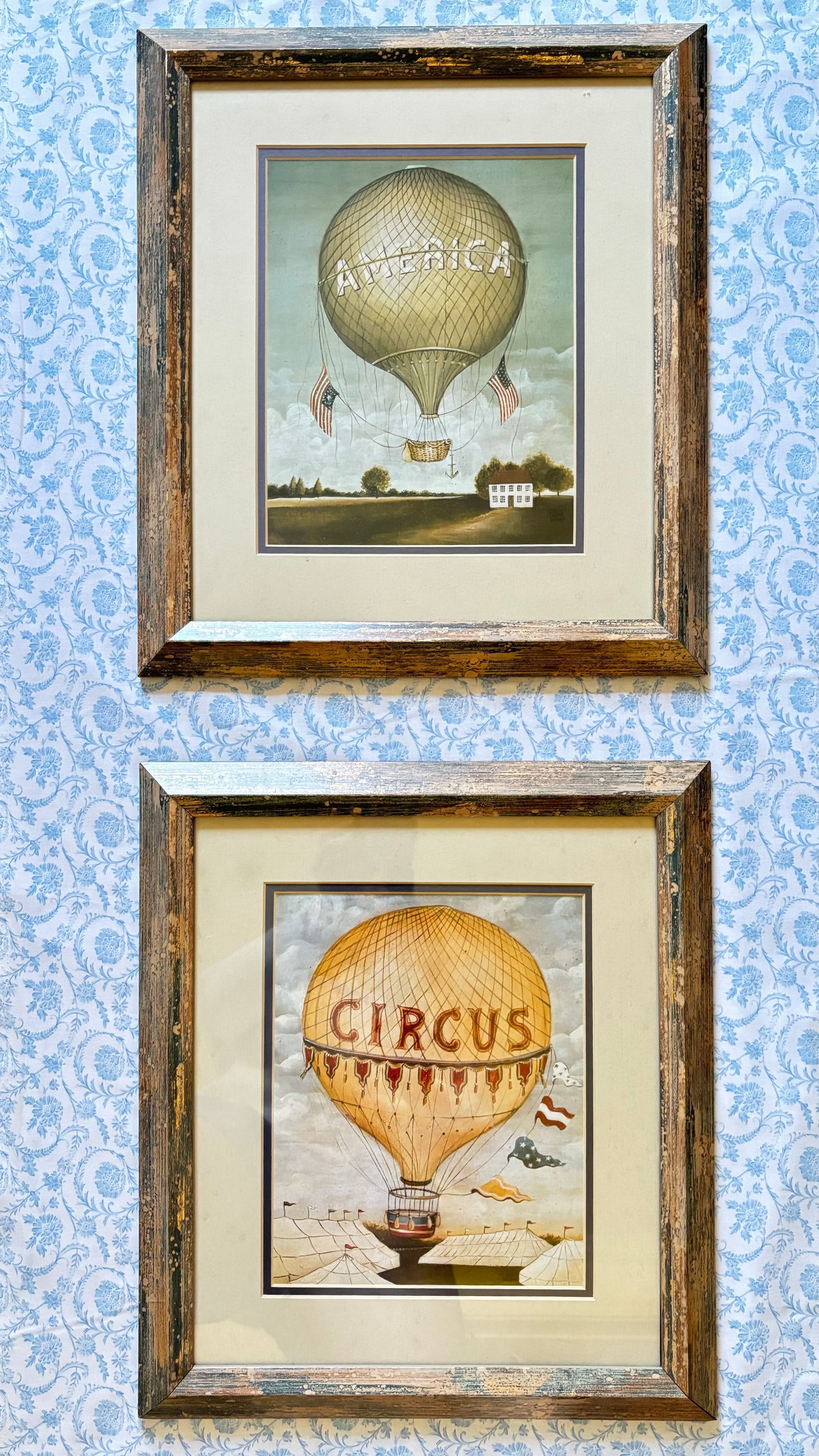 Pair of vintage Hot Air Balloon Circus artwork