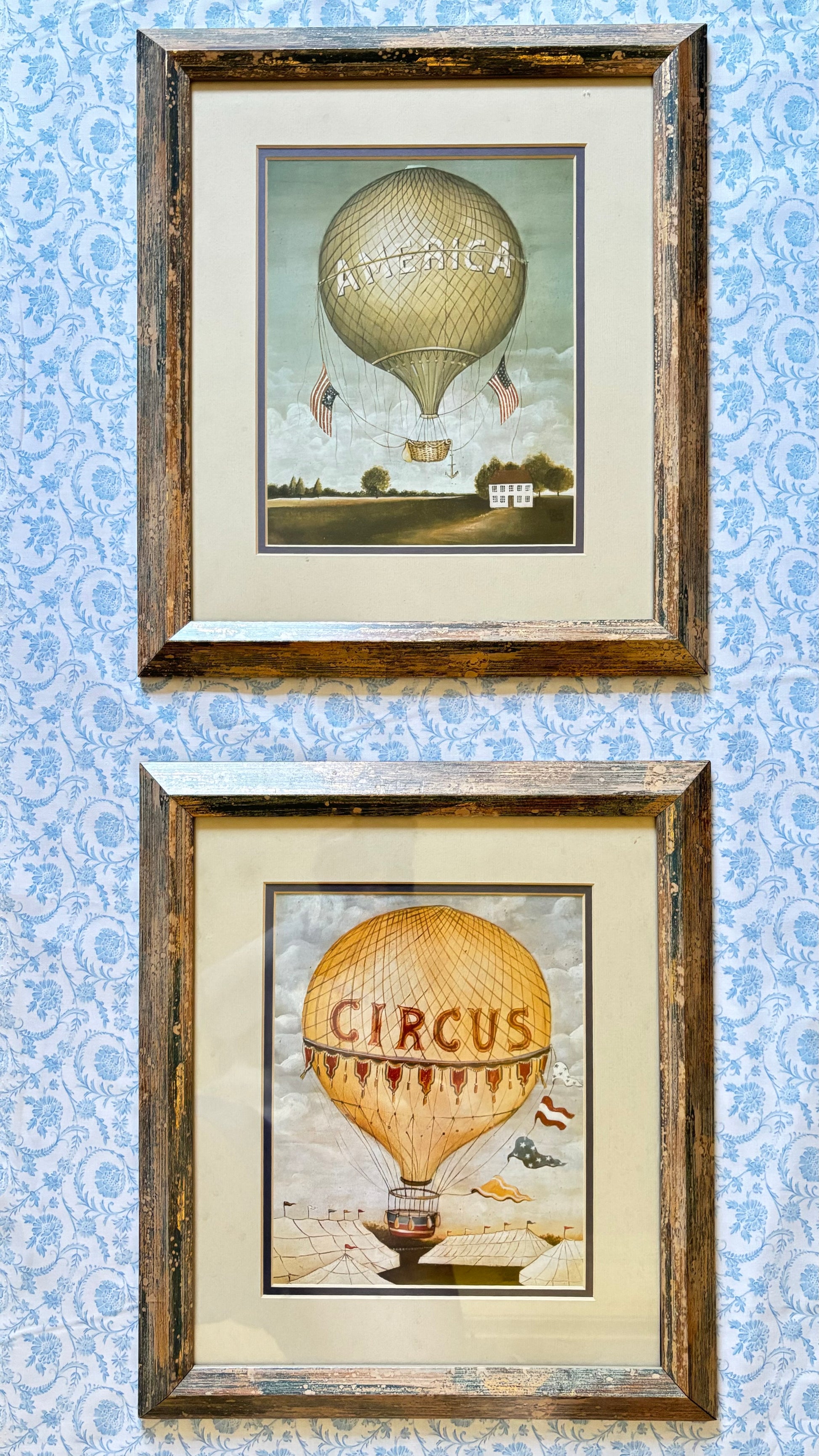 Pair of vintage Hot Air Balloon Circus artwork