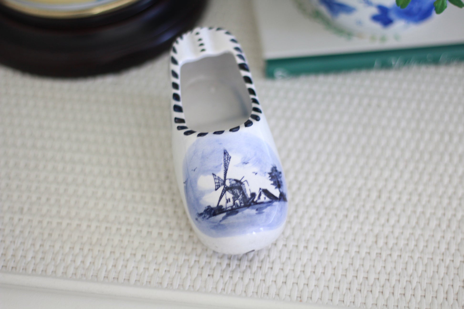 Delft Blue & White Dutch Porcelain Shoe | Windmill Collectible