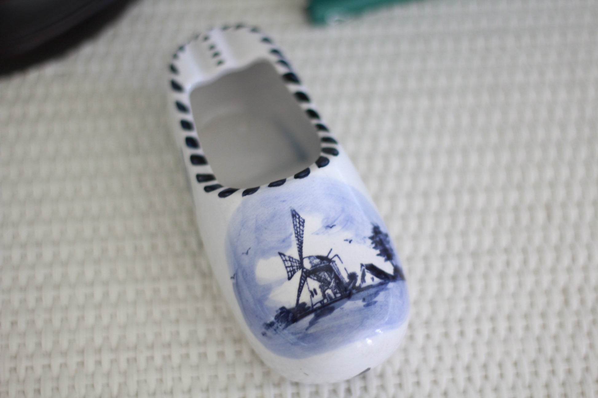 Delft Blue & White Dutch Porcelain Shoe | Windmill Collectible