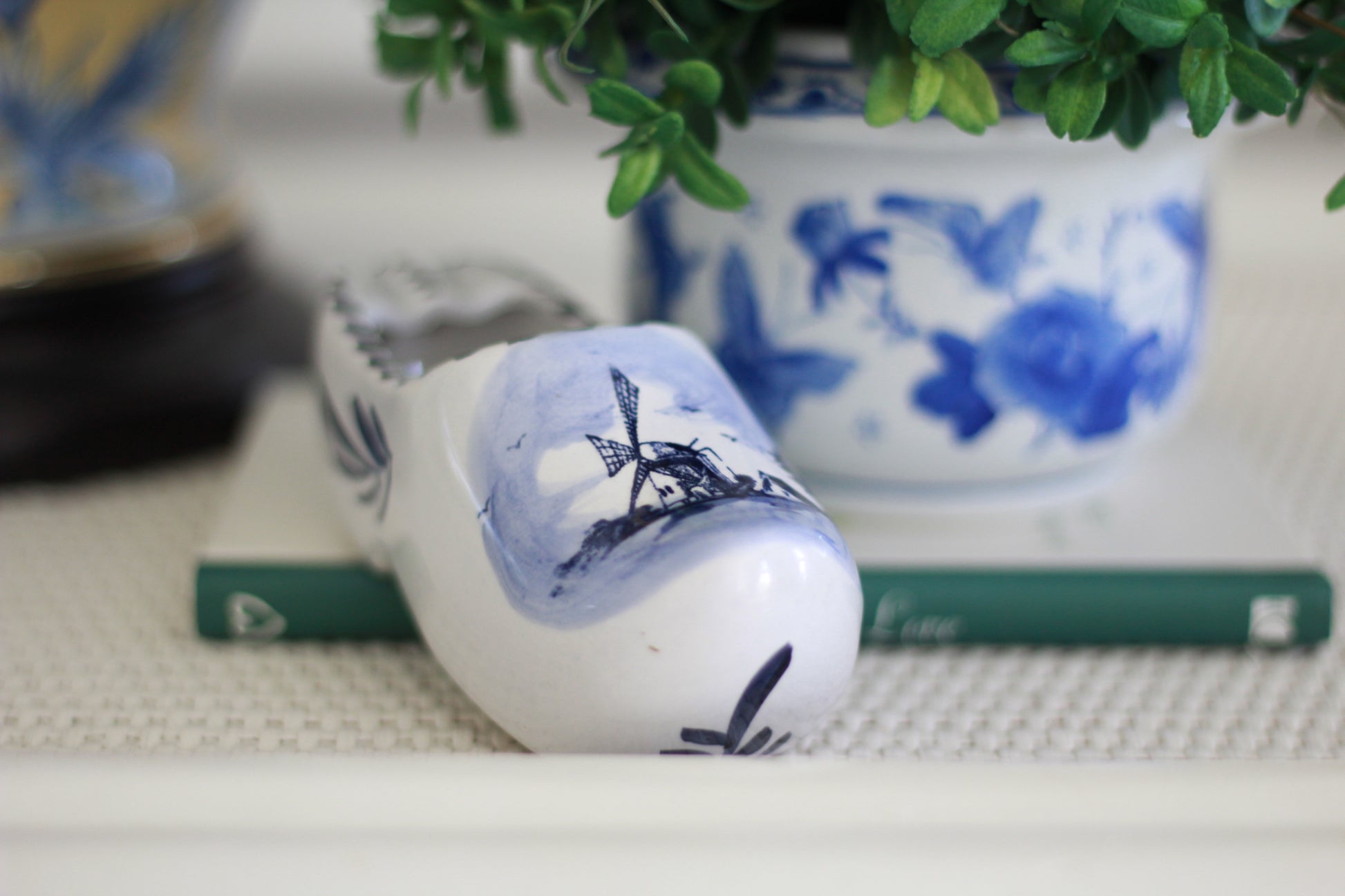 Delft Blue & White Dutch Porcelain Shoe | Windmill Collectible