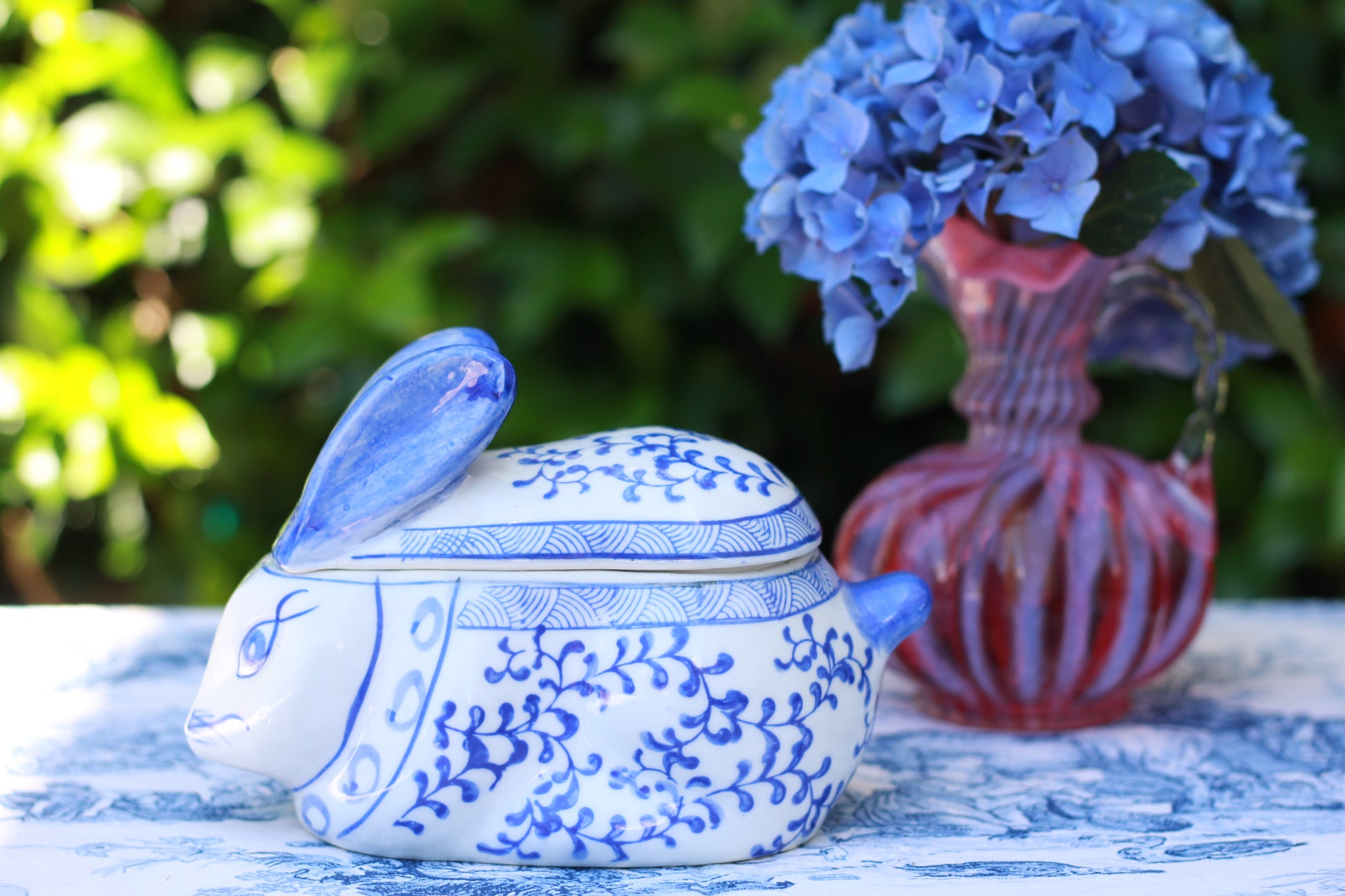 Blue & White Bunny Rabbit Trinket Box w/ Lid - Quince & Wells