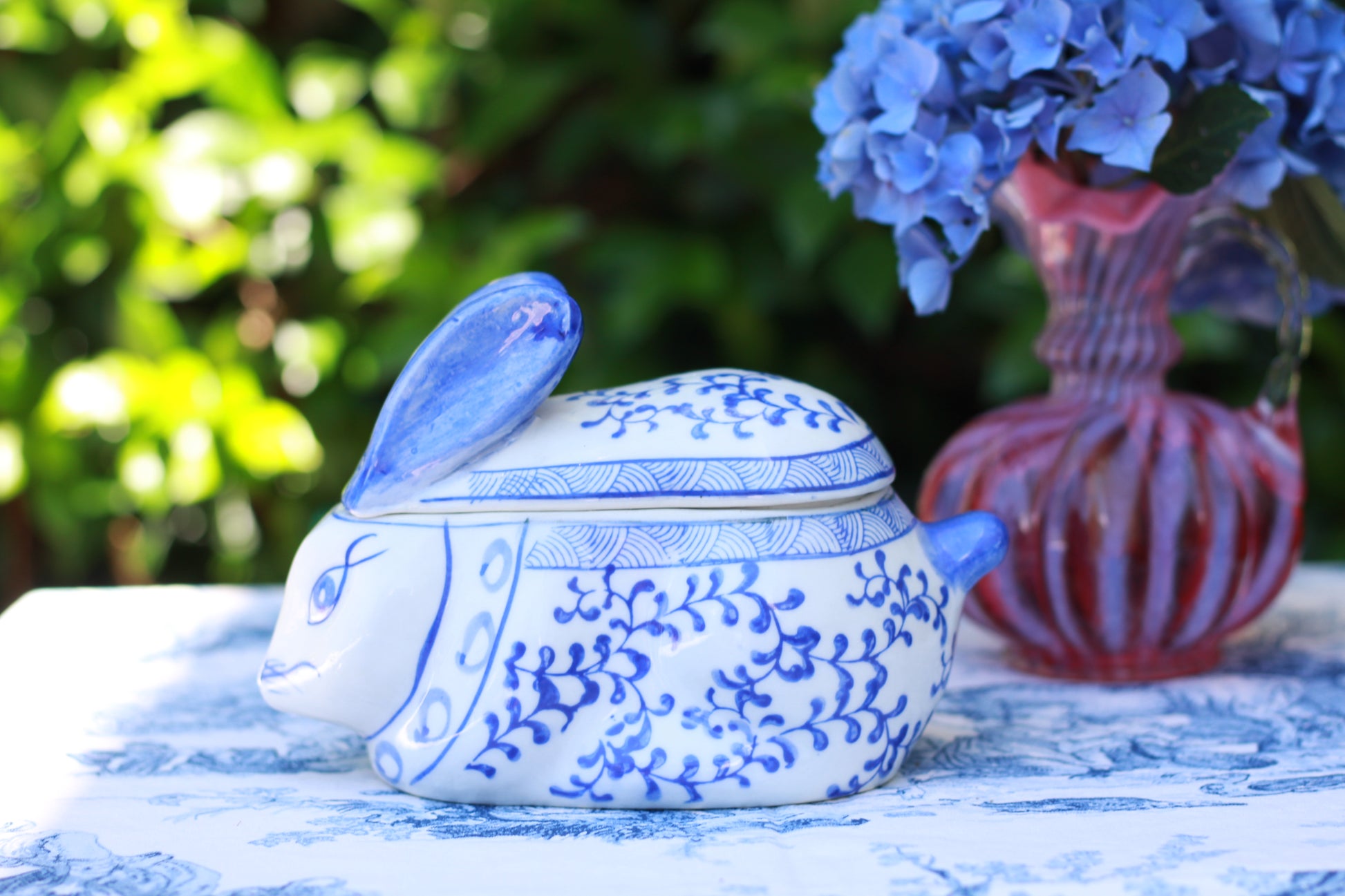 Blue & White Bunny Rabbit Trinket Box w/ Lid - Quince & Wells