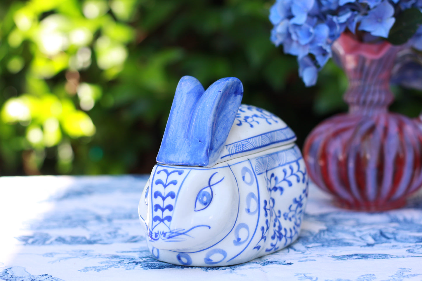 Blue & White Bunny Rabbit Trinket Box w/ Lid - Quince & Wells