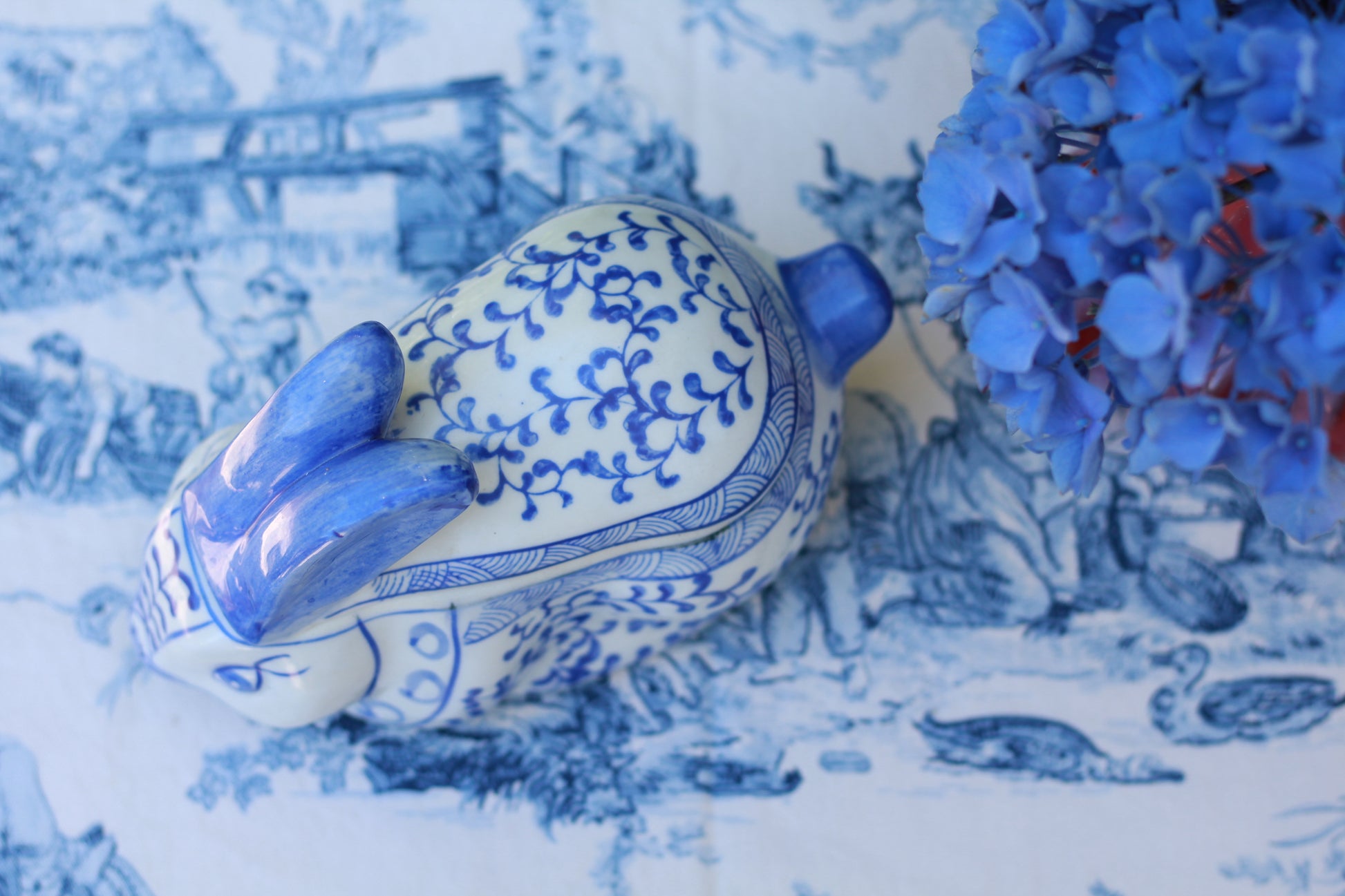 Blue & White Bunny Rabbit Trinket Box w/ Lid - Quince & Wells