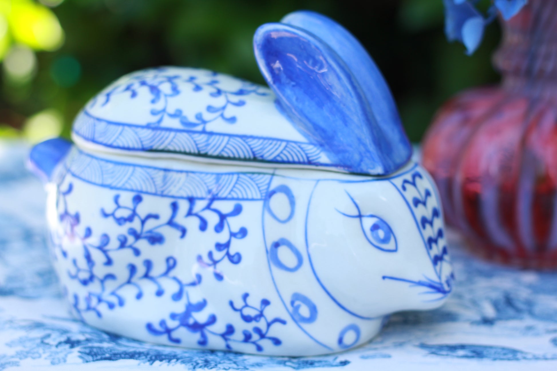 Blue & White Bunny Rabbit Trinket Box w/ Lid - Quince & Wells