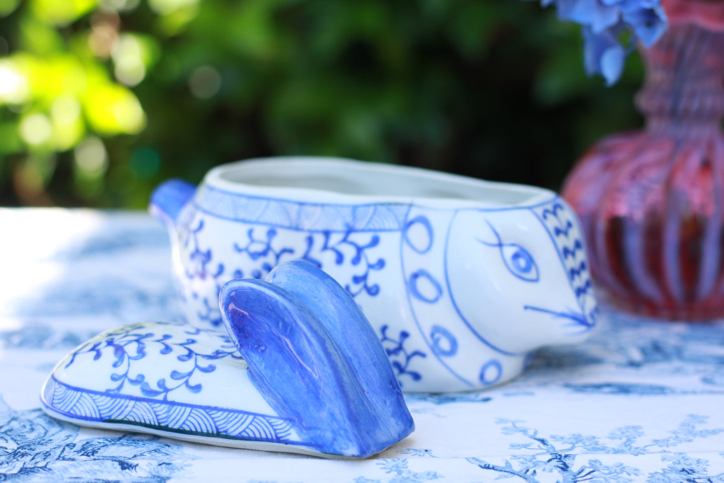 Blue & White Bunny Rabbit Trinket Box w/ Lid - Quince & Wells