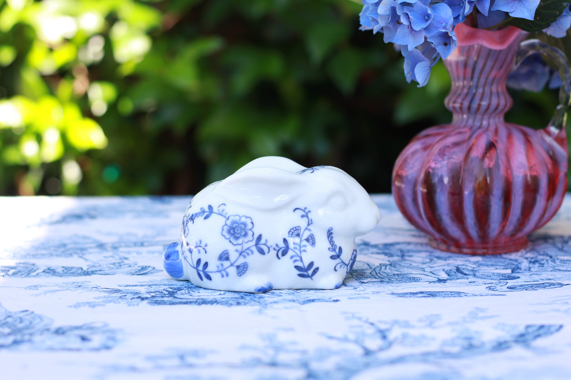 Andrea by Sadek Blue & White Floral Rabbit Candleholder | Charming Ceramic Decor | Perfect for Easter - Free Shipping!