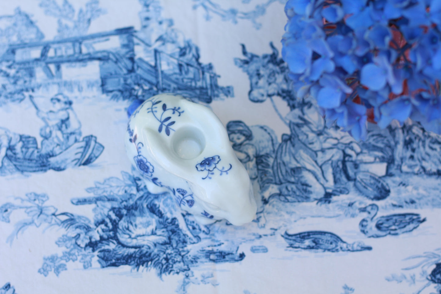 Andrea by Sadek Blue & White Floral Rabbit Candleholder | Charming Ceramic Decor | Perfect for Easter - Free Shipping!