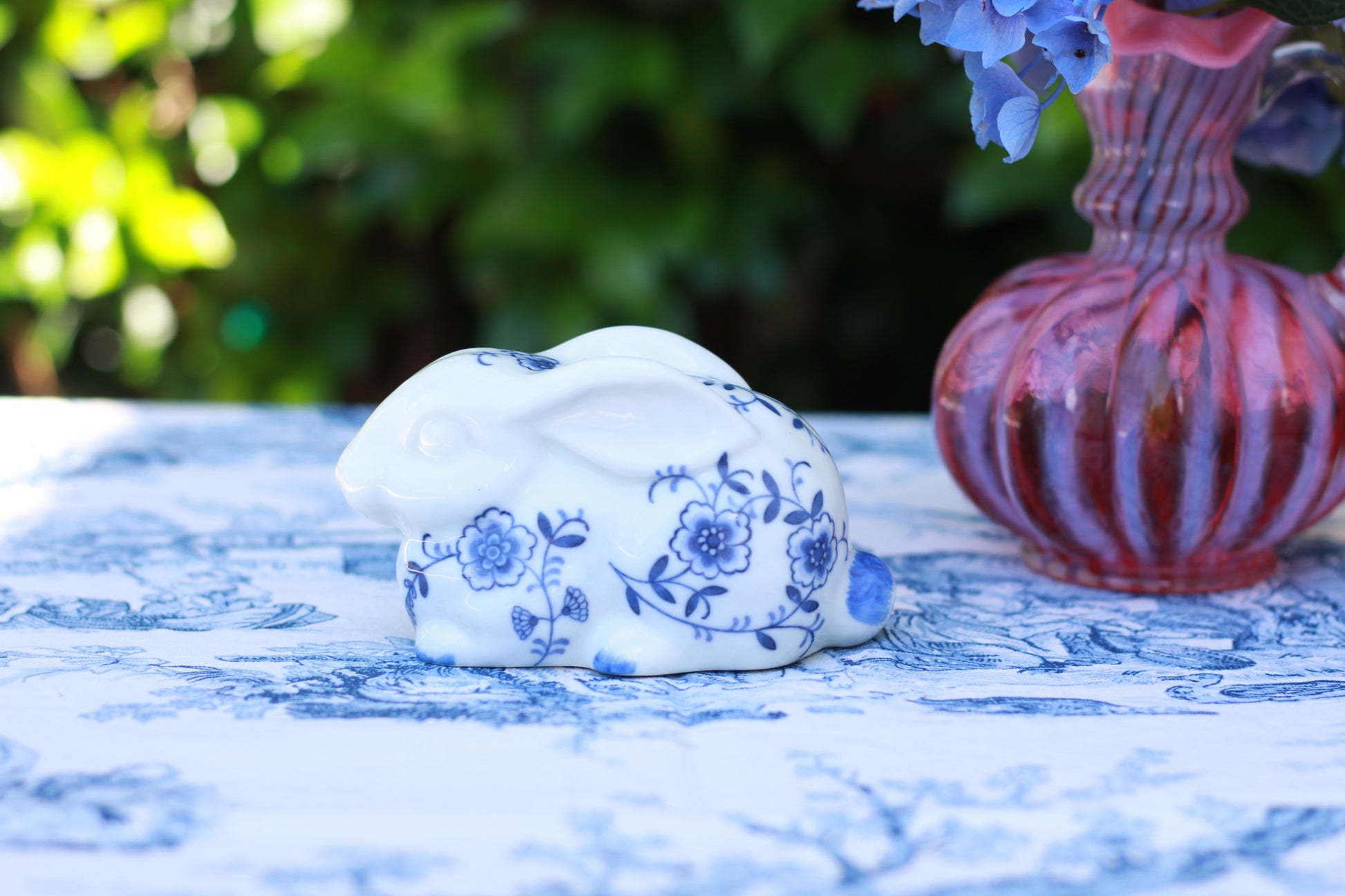 Andrea by Sadek Blue & White Floral Rabbit Candleholder | Charming Ceramic Decor | Perfect for Easter - Free Shipping!