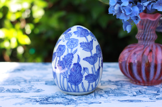 Vintage Blue and White Floral Egg