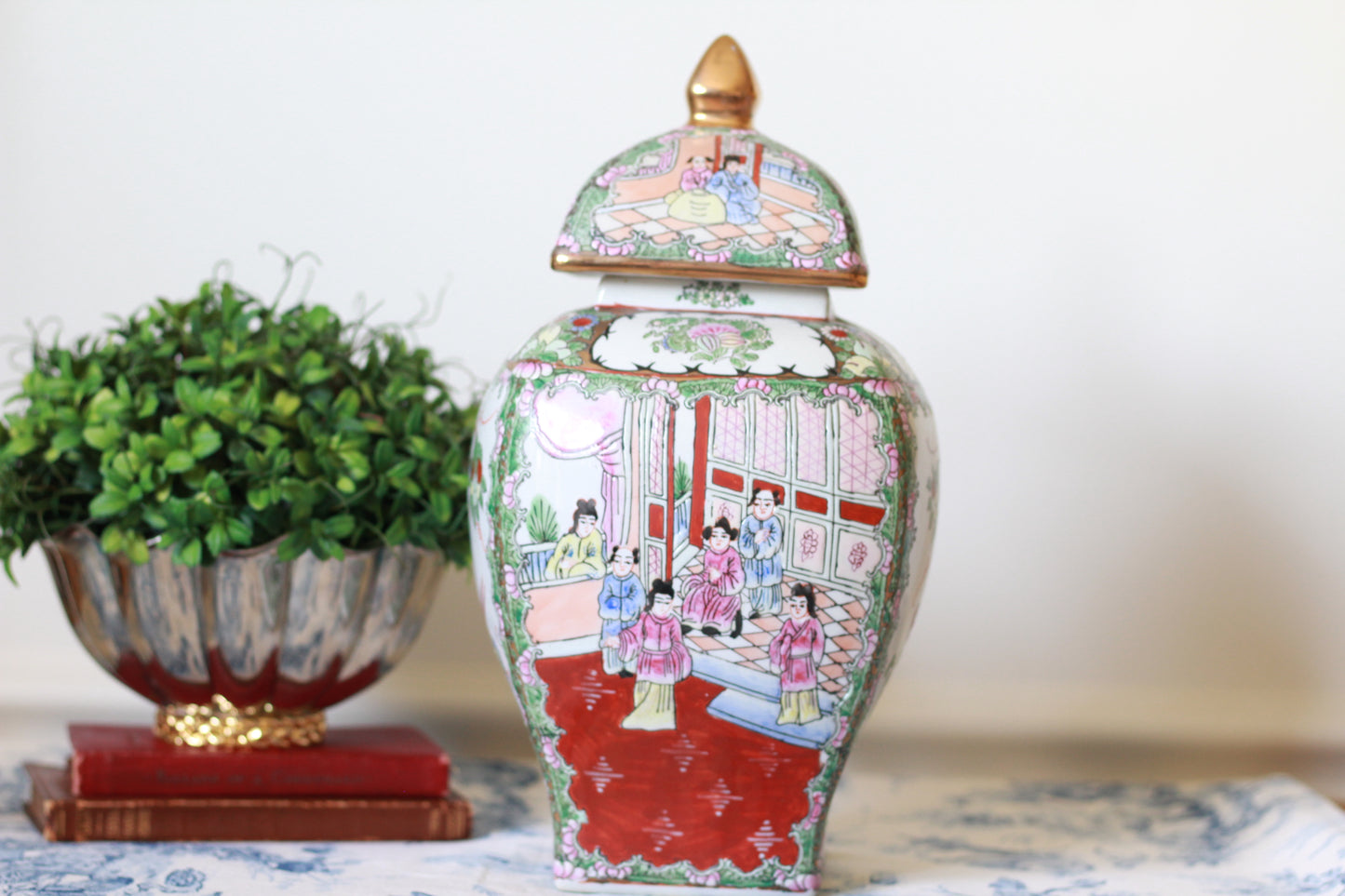 Vintage Squared Lid Famille Rose Medallion Temple Jar | Exquisite Chinese Porcelain Decor | Collectible Accent Piece - Free Shipping!