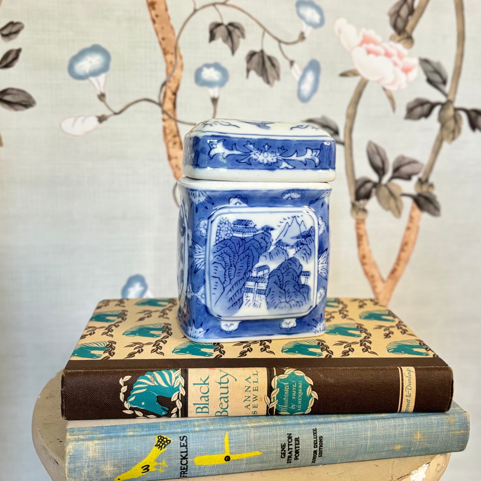 Blue & White Tea Caddy, Hand-Painted Ginger Jar - Free Shipping