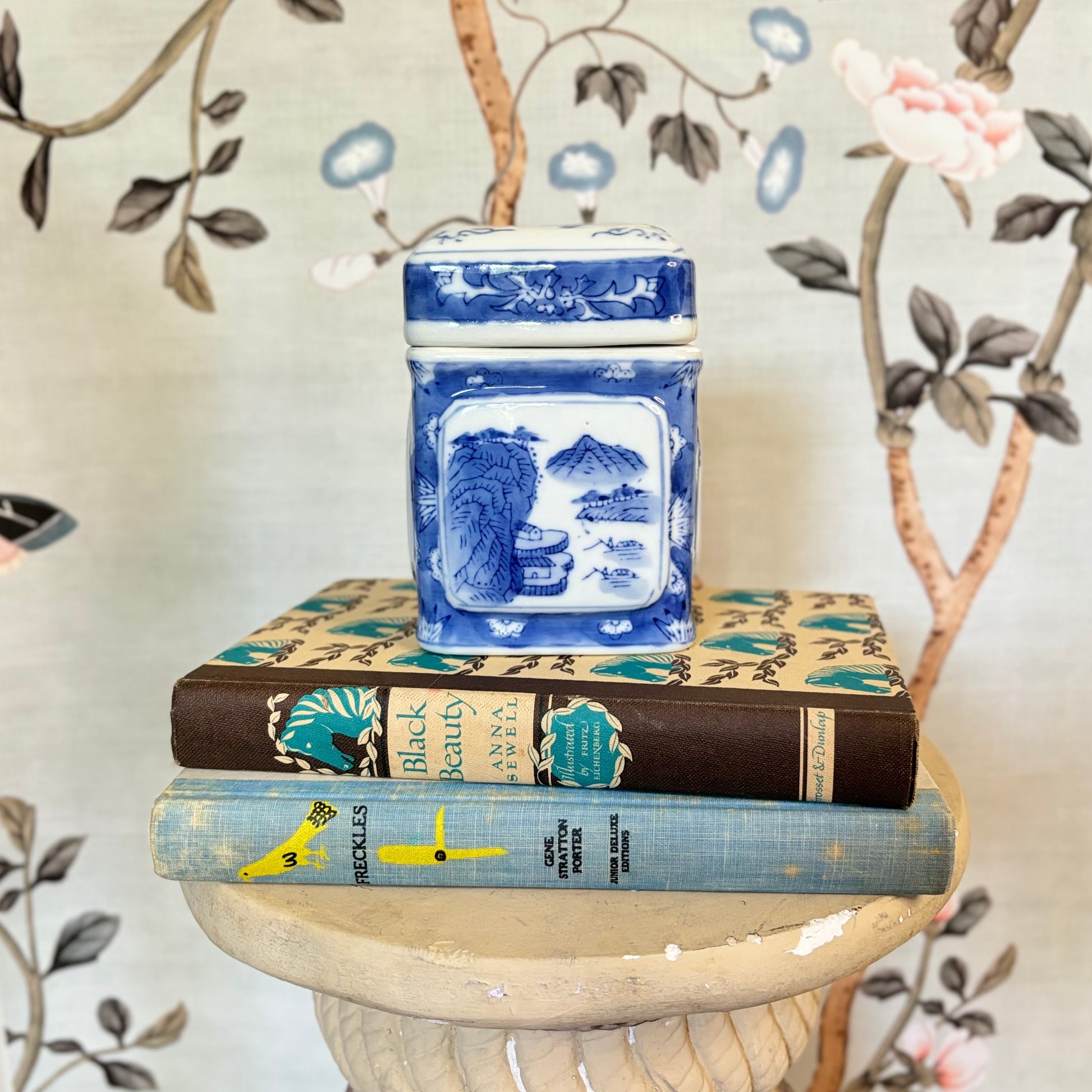 Blue & White Tea Caddy, Hand-Painted Ginger Jar - Free Shipping