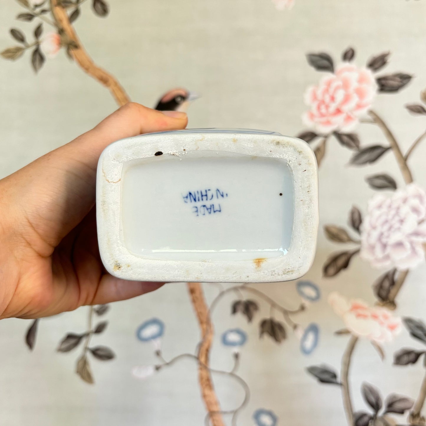 Blue & White Tea Caddy, Hand-Painted Ginger Jar - Free Shipping