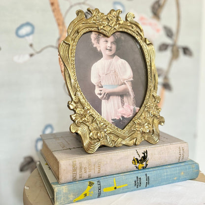 Vintage Solid Brass Heart-Shaped Floral Picture Frame, Art Nouveau Style, Bridgerton style, Perfect for 5x7 Photos - Free Shipping!