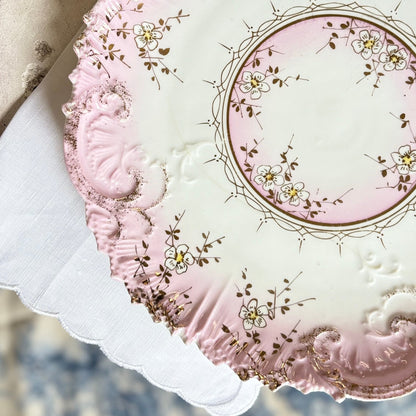 Pair Floral Porcelain Plates with Gold Encrusted Scalloped Rim, Decorative Gold Trim, Elegant Tableware - Special Occasions - Free Shipping!